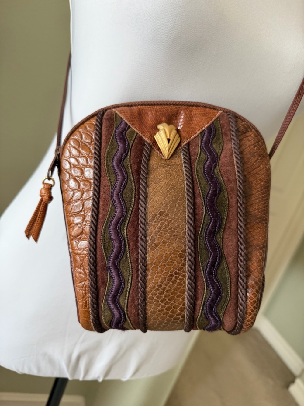 Vintage Sharif Leather and Suede Crossbody